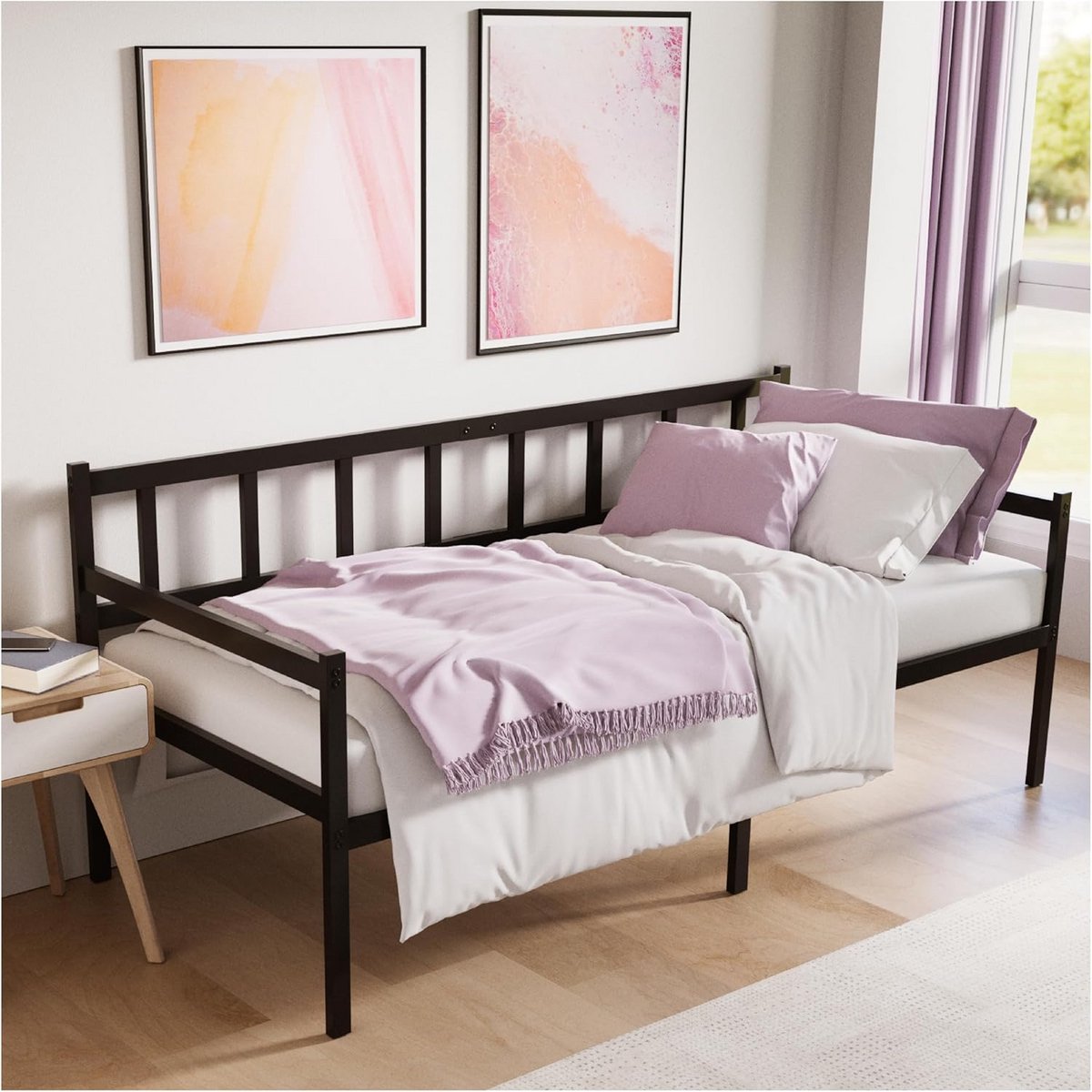 Stijlvol Bedframe 90 x 190 cm van Zwart Metaal met Opbergruimte