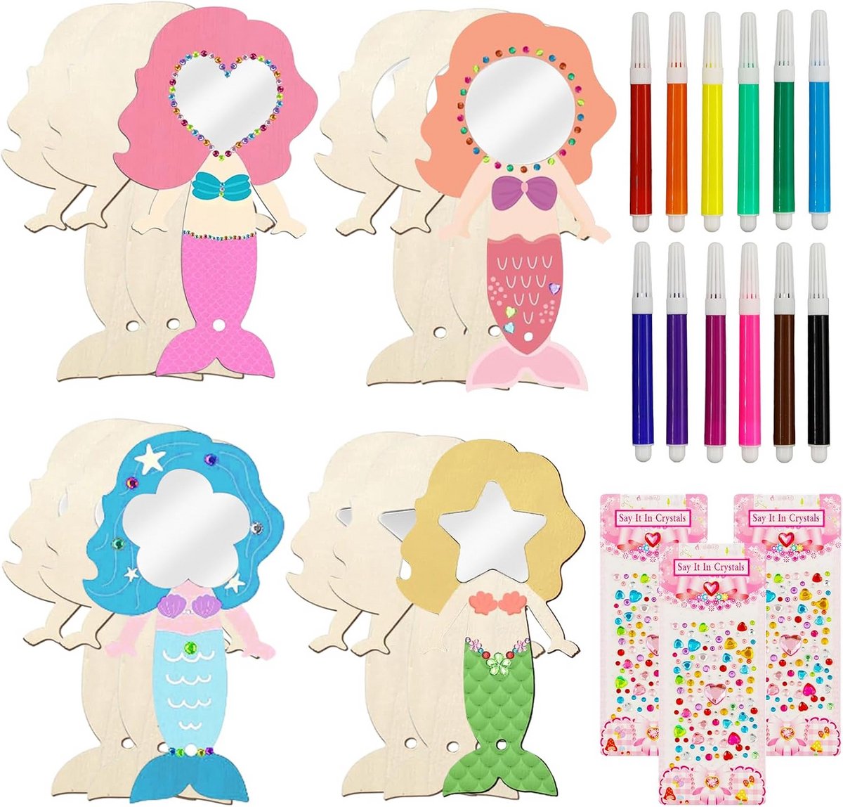 Hobbyset voor kinderen - Maak je eigen zeemeerminnen spiegel met aquarelpotloden