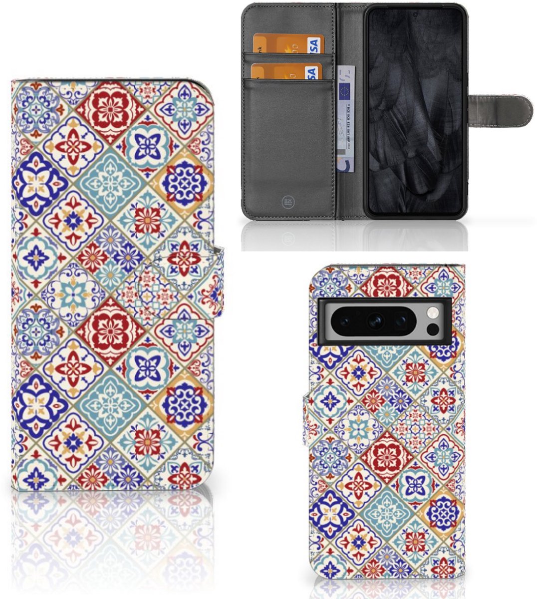 Book Case voor Google Pixel 8 Pro Bookcase Tiles Color