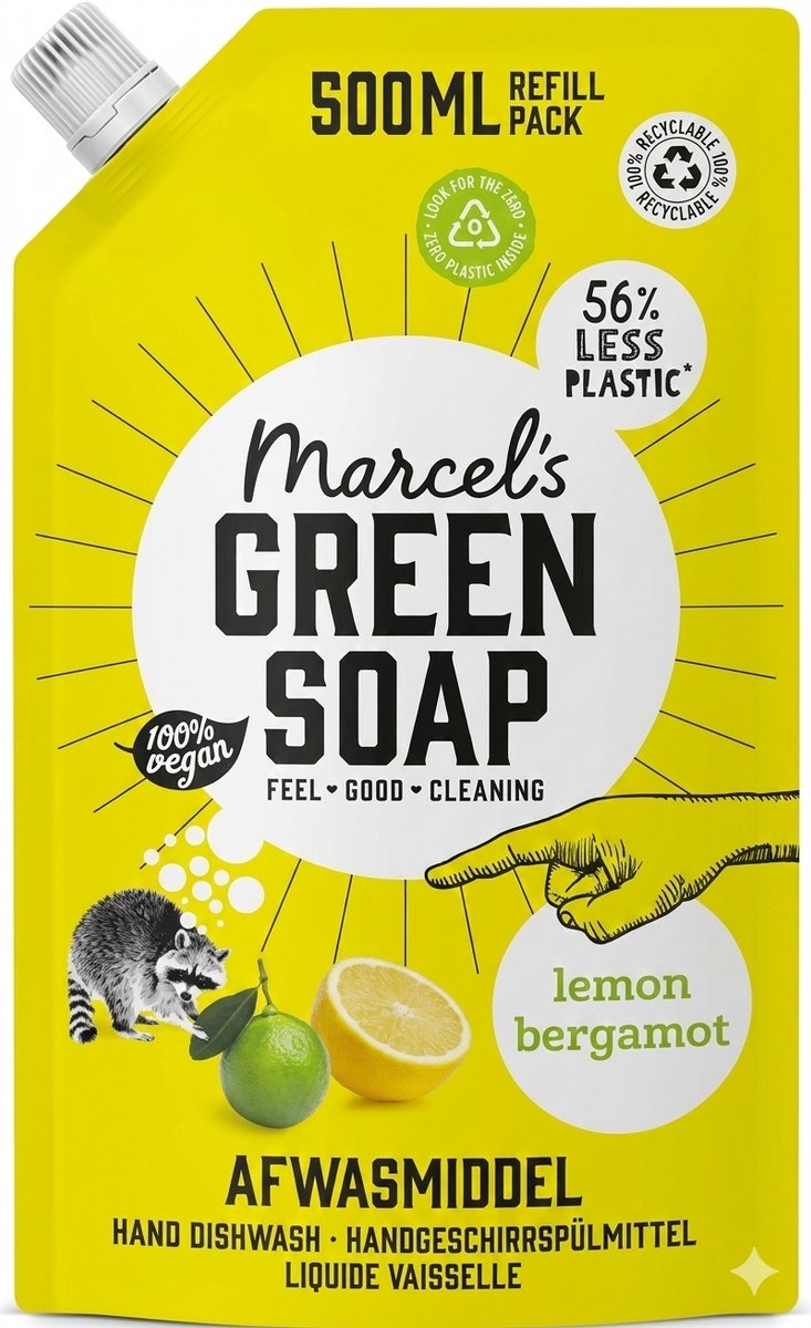 Marcel's Green Soap Afwasmiddel Navulling Citroen & Bergamot – 500 ml – Milieuvriendelijk Afwasmiddel – Vegan & 97% Biologisch Afbreekbaar