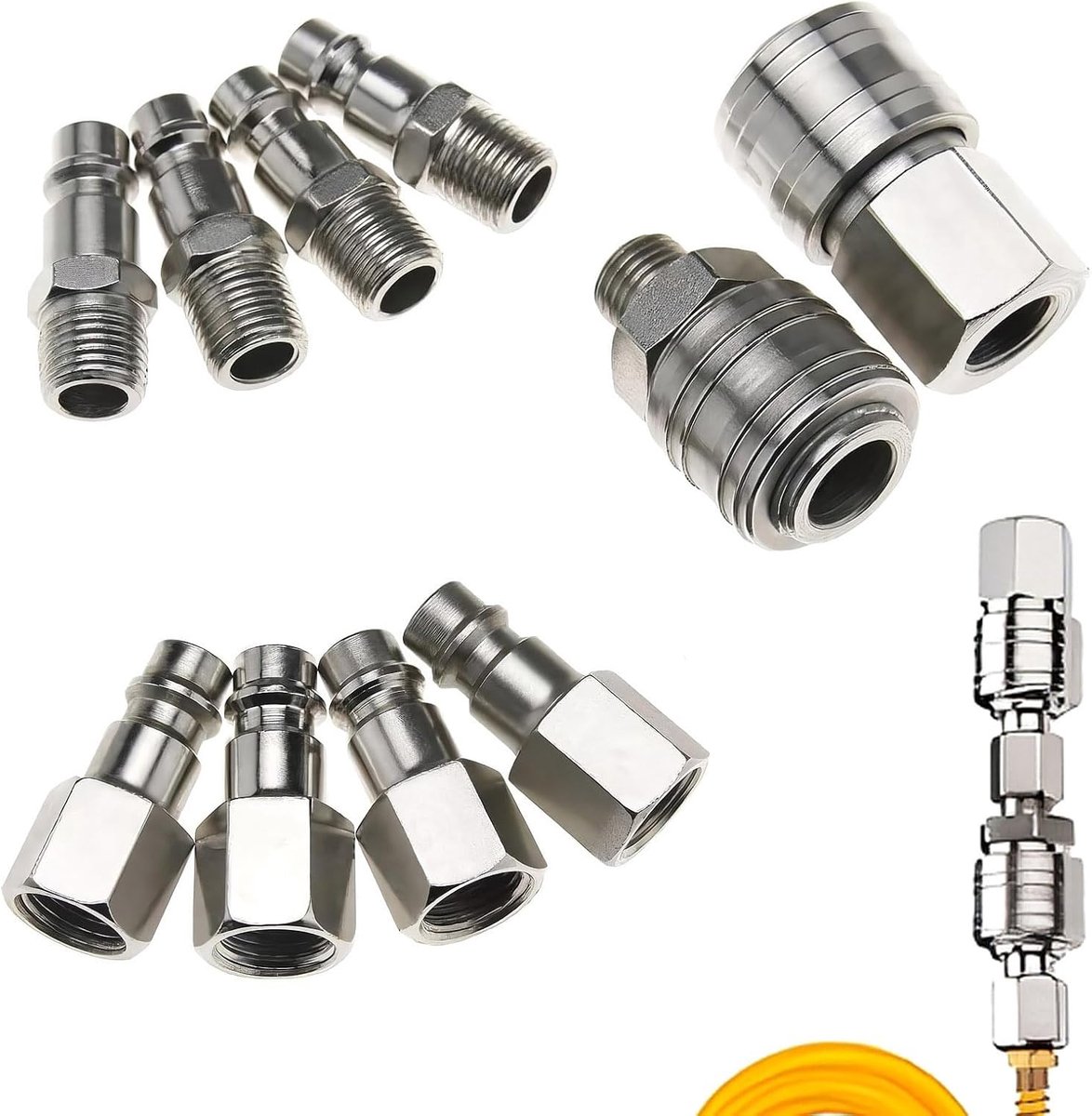 Pack van 10 Compressed Air Quick Couplings 1/4 Inch BSP voor Hoses