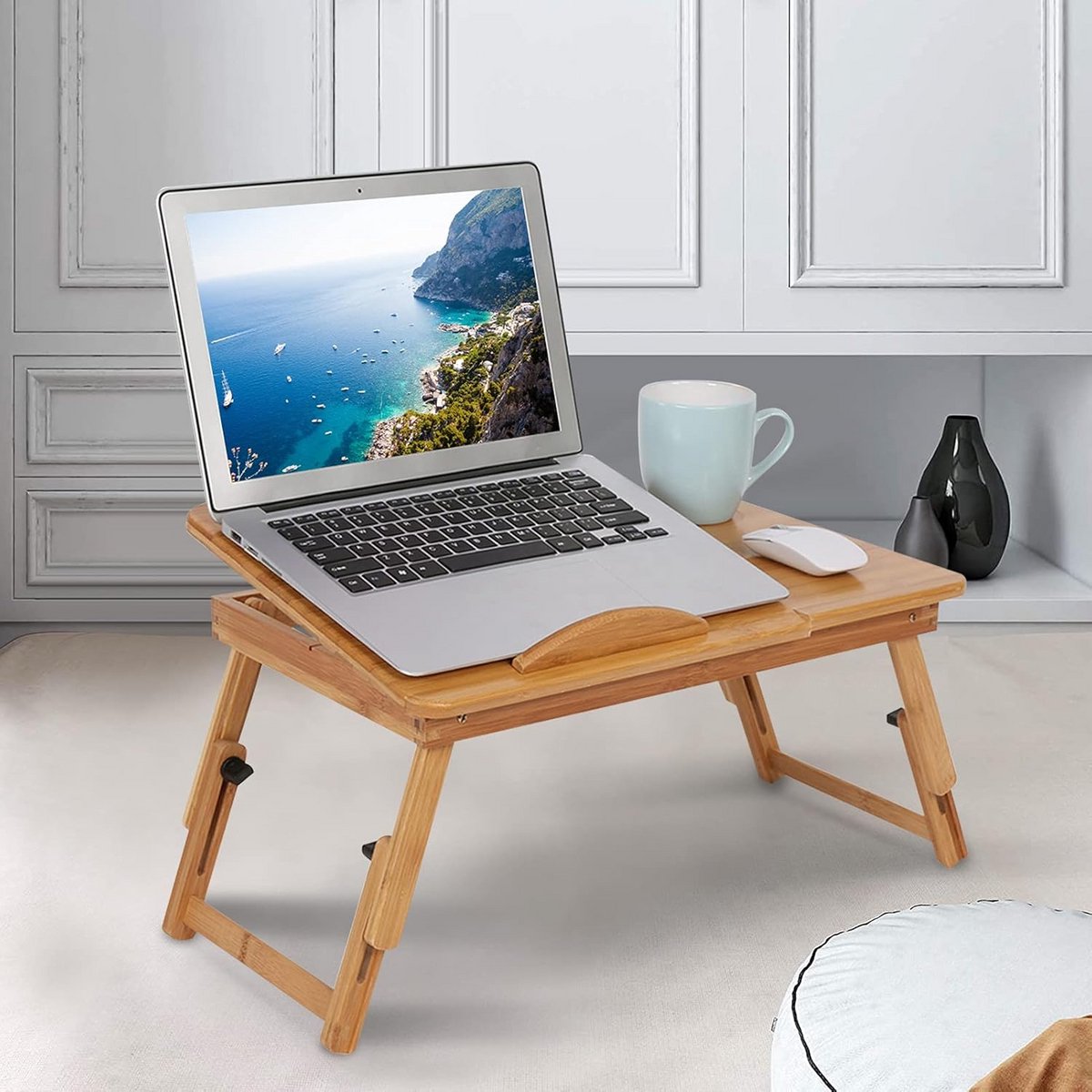 Verstelbare Opvouwbare Laptoptafel met Bamboelade en Antislip
