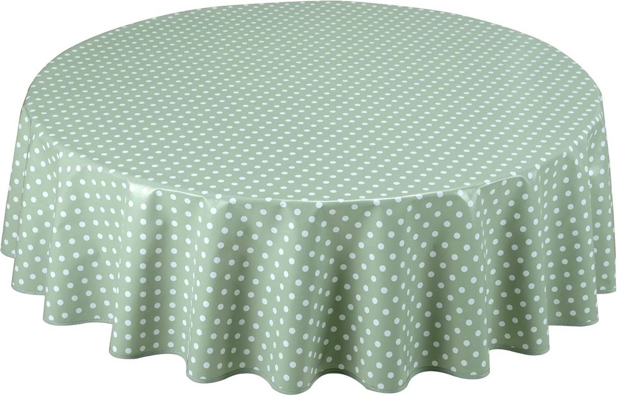 Afwasbaar tafelkleed rond 140 cm - kleine stippen - saliegroen