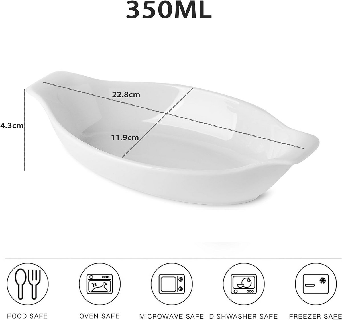 Ovenschalen Set van 6 - 350 ml, Ovale Keramische Bakvormen voor Één Portie, Veilig in Oven en Magnetron, Met Handgrepen — cadeau in Kookcadeaus - foto 6