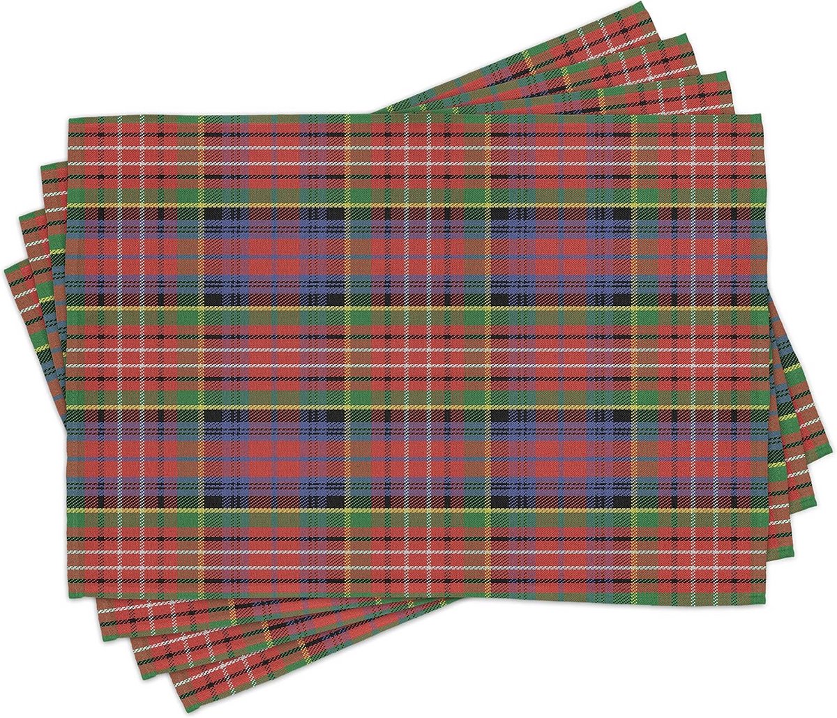 Wasbare Stoffen Placemat Set van 4 voor Eettafel – Veelkleurige Caledonia Scottish Style