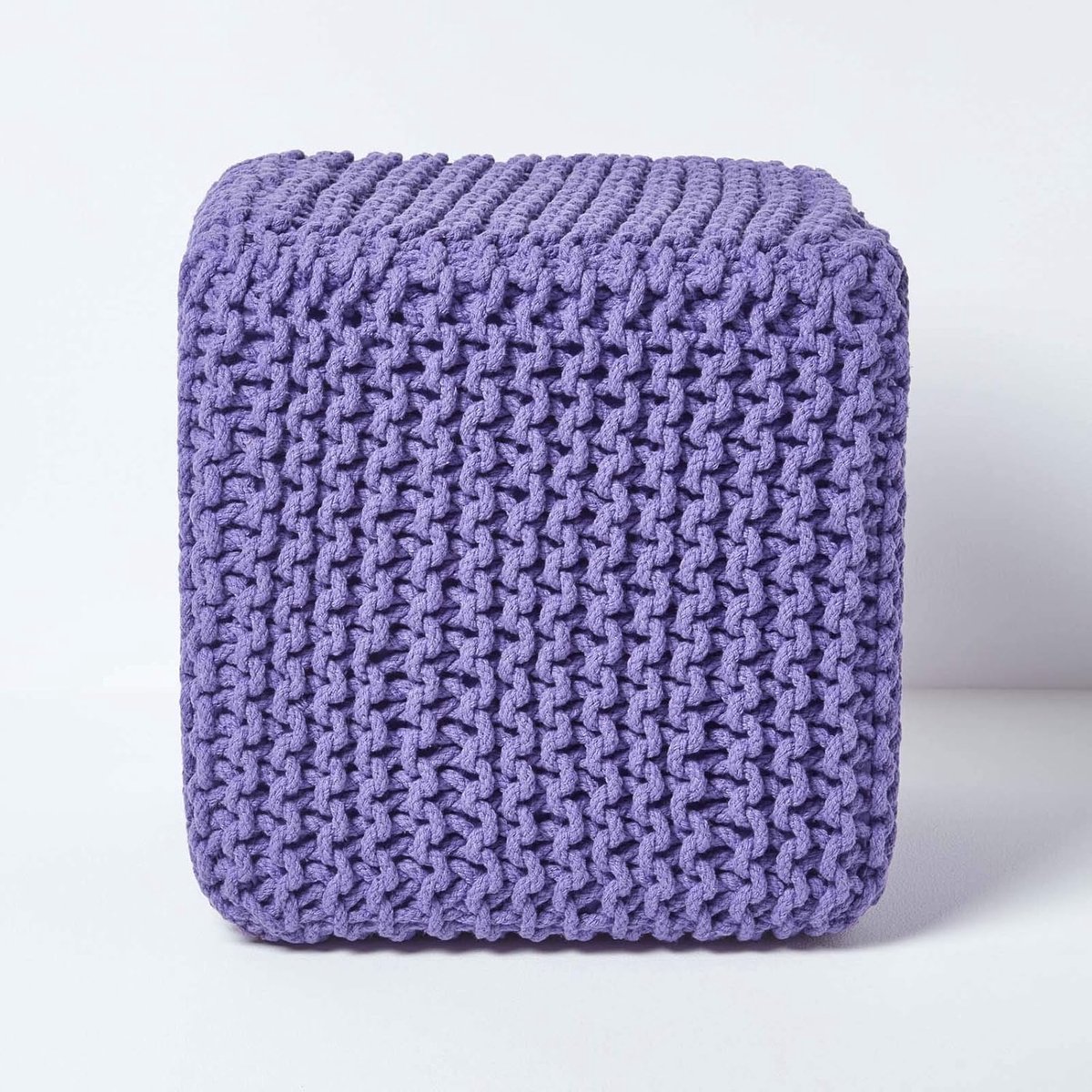 Gebreide Zitpoef en Zitkubus in Lila - 35x35 cm, Comfortabele en Duurzame Poef voor Elk Interieur