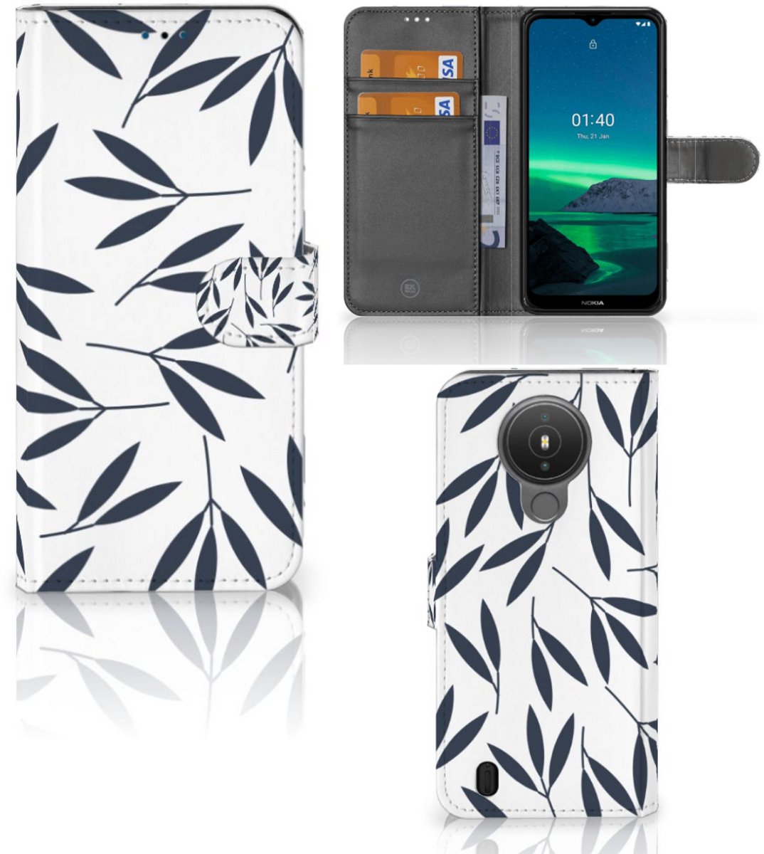 Nokia 1.4 Hoesje Leaves Blue