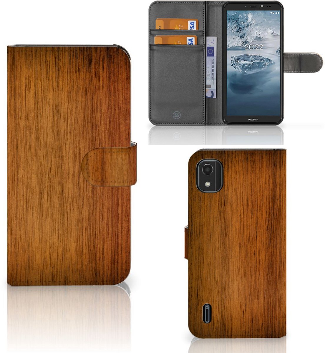 Nokia C2 2nd Edition Book Style Case Donker Hout
