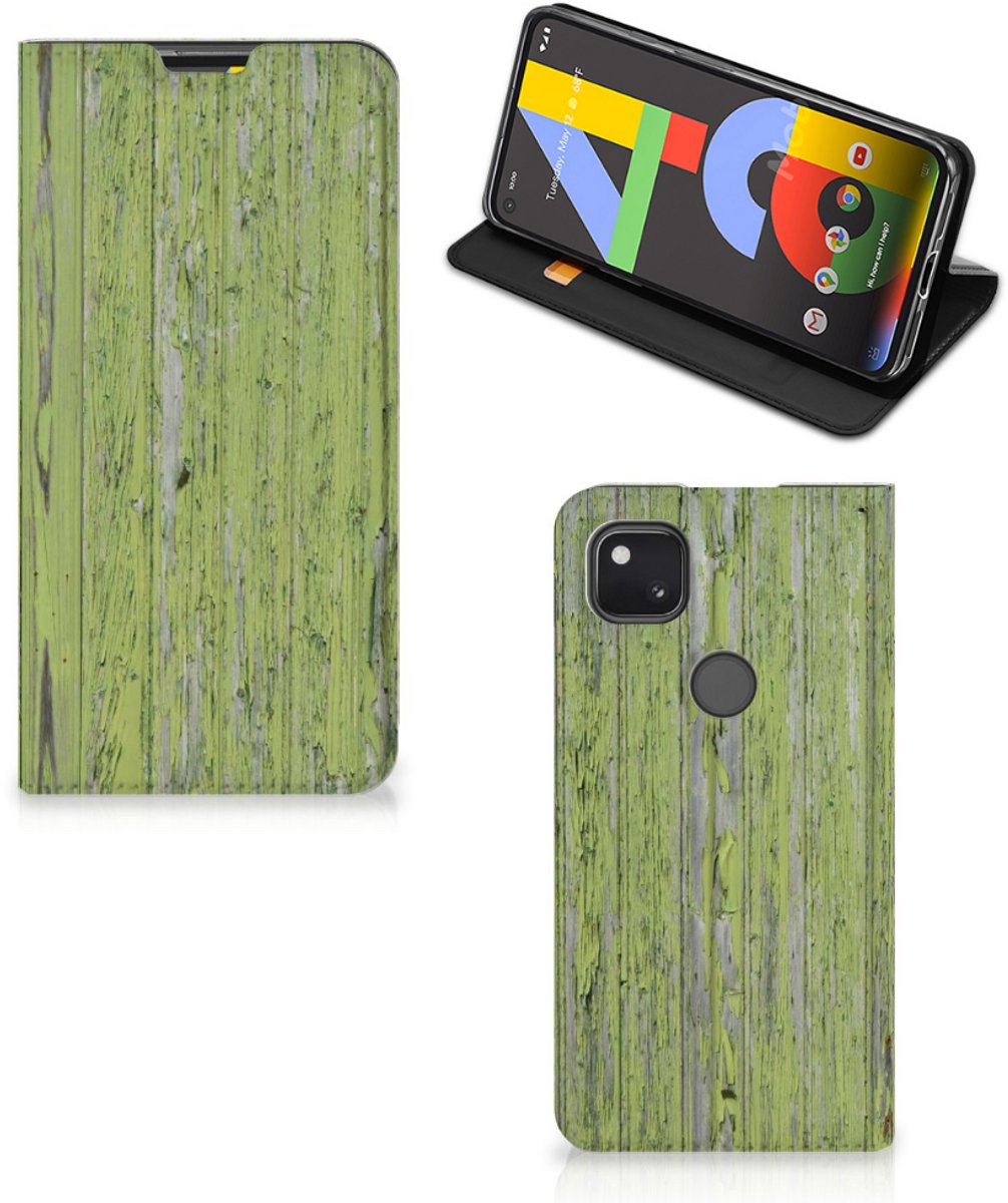 Google Pixel 4a Book Wallet Case Green Wood