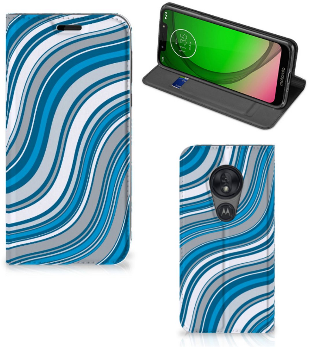 Motorola Moto G7 Play Hoesje met Magneet Waves Blue