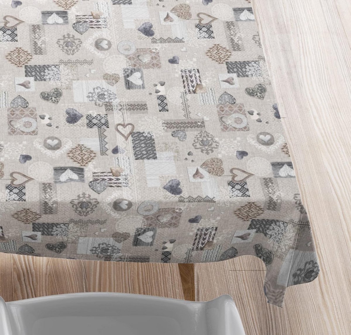 Tafelkleed rond van katoen in shabby chic stijl - 180 cm