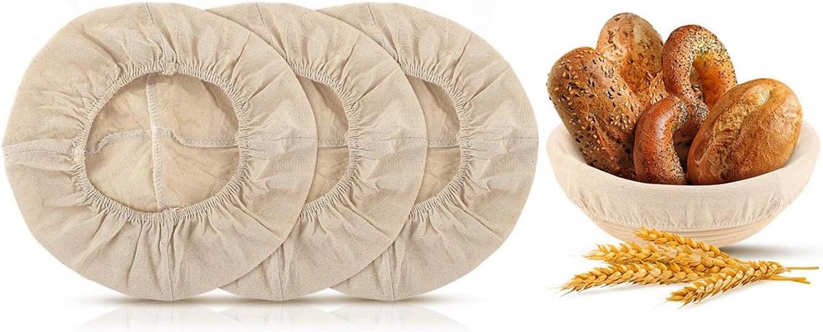 Brood Mand Liner Doek Set van 3 - Natuurlijke Rotan Vulling voor Perfect Brood Bakken