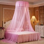 Ademend Klamboe 360 ° Hemelbed Gordijn - Opvouwbaar Prinses Kant Stijl Slaapkamer Decoratie - Dames voor Thuis (Roze)