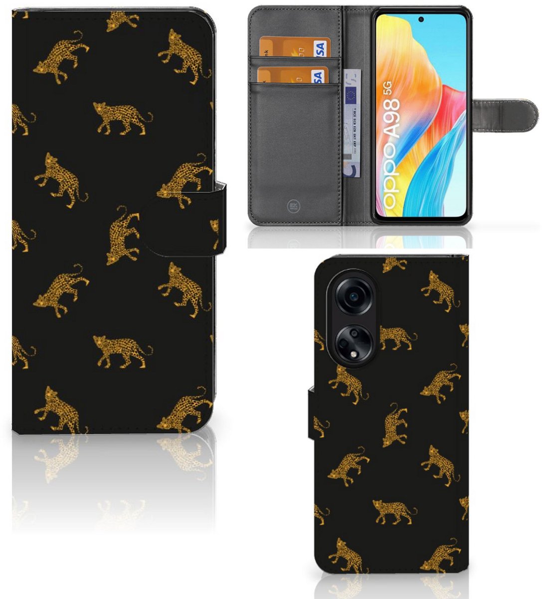 Telefoonhoesje met Pasjes voor OPPO A98 5G Leopards