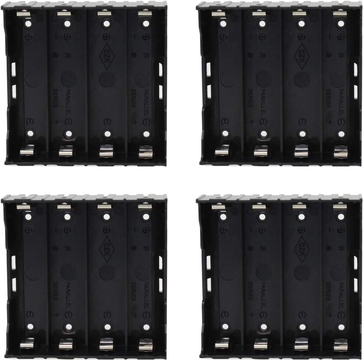 4 Stuks 18650 Batterijhouder met Opbergdozen en Krokodillenklemmen