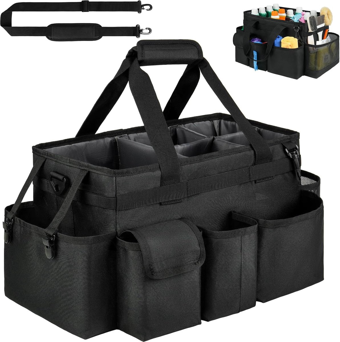 Grote Schoonmaakbenodigdheden Organizer met Handvat - Modern Design - Zwart