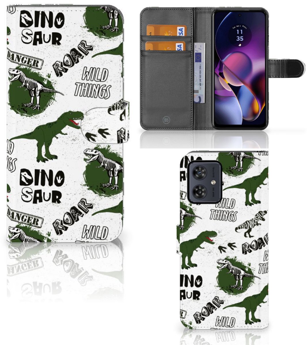 Telefoonhoesje met Pasjes voor Motorola Moto G54 Dinosaurus