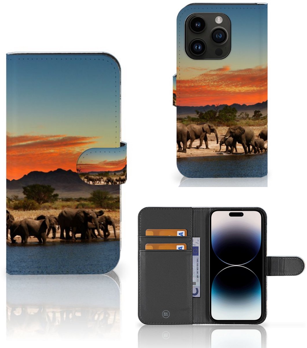 iPhone 15 Pro Telefoonhoesje met Pasjes Olifanten