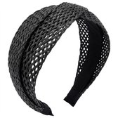 Bandeau à cheveux tressé noir – diadème pour femmes en look rotin – accessoire capillaire large avec motif en croix