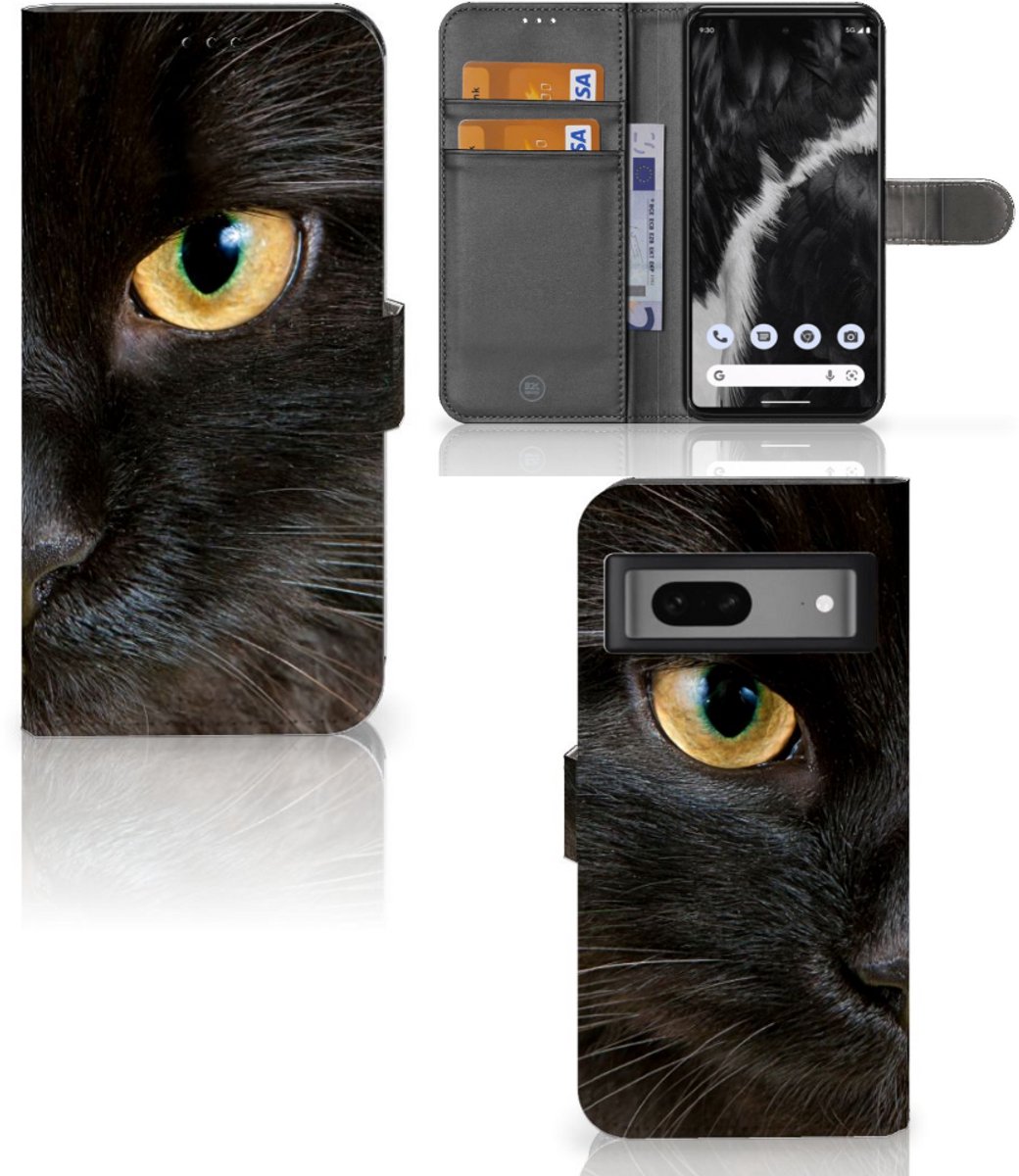 Google Pixel 7 Telefoonhoesje met Pasjes Zwarte Kat