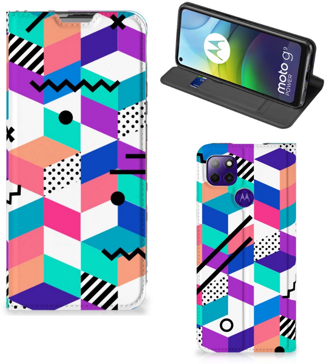 Motorola Moto G9 Power Stand Case Blokken Kleurrijk