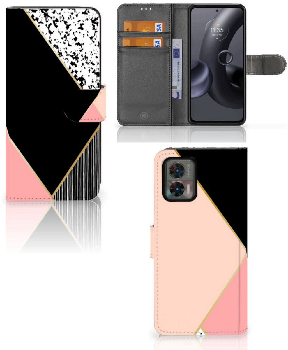 Motorola Edge 30 Neo Book Case Zwart Roze Vormen