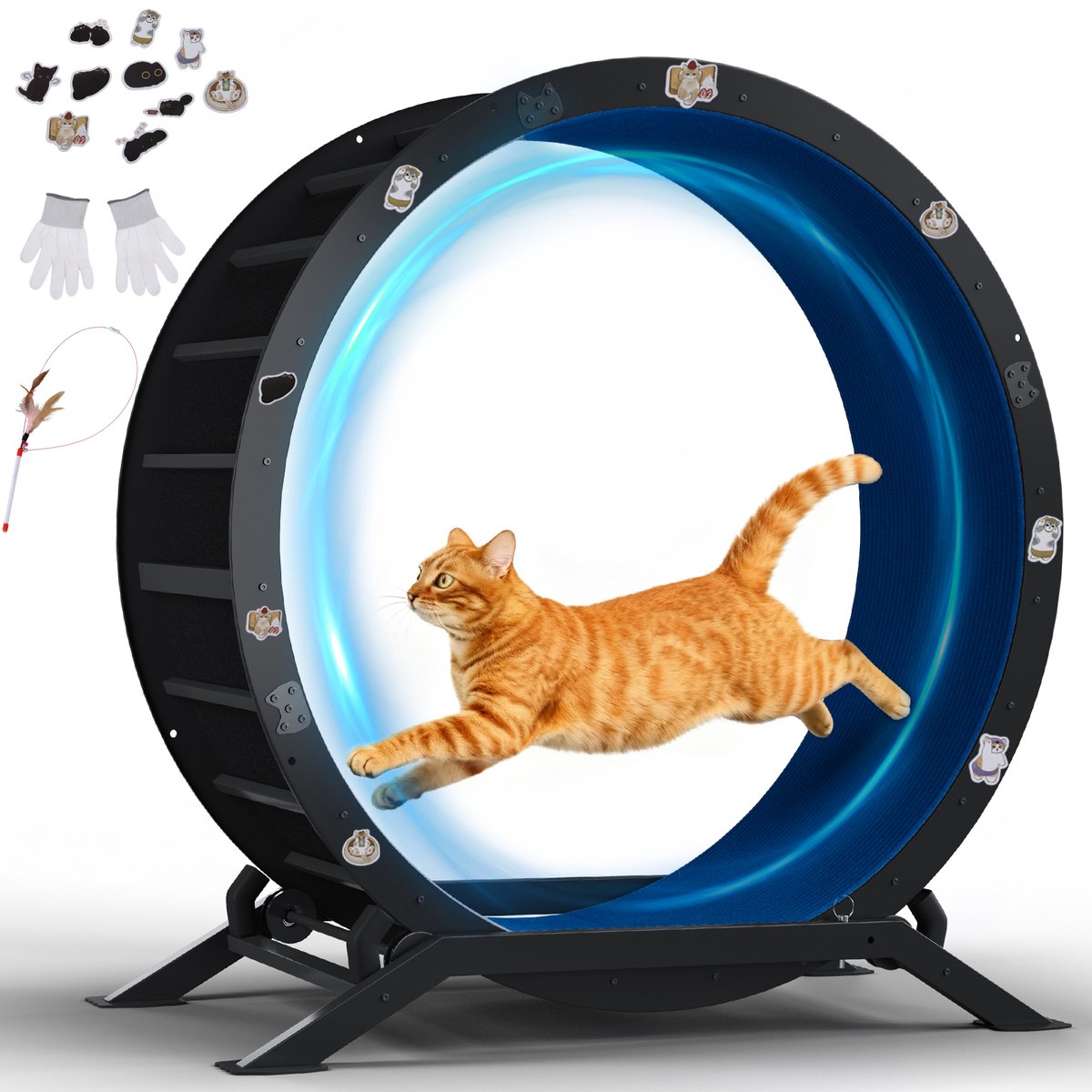 GTPLAYER - Katten Loopwiel XL 100 cm - Ultrastil met Afneembare Mat - Blauw Metaal