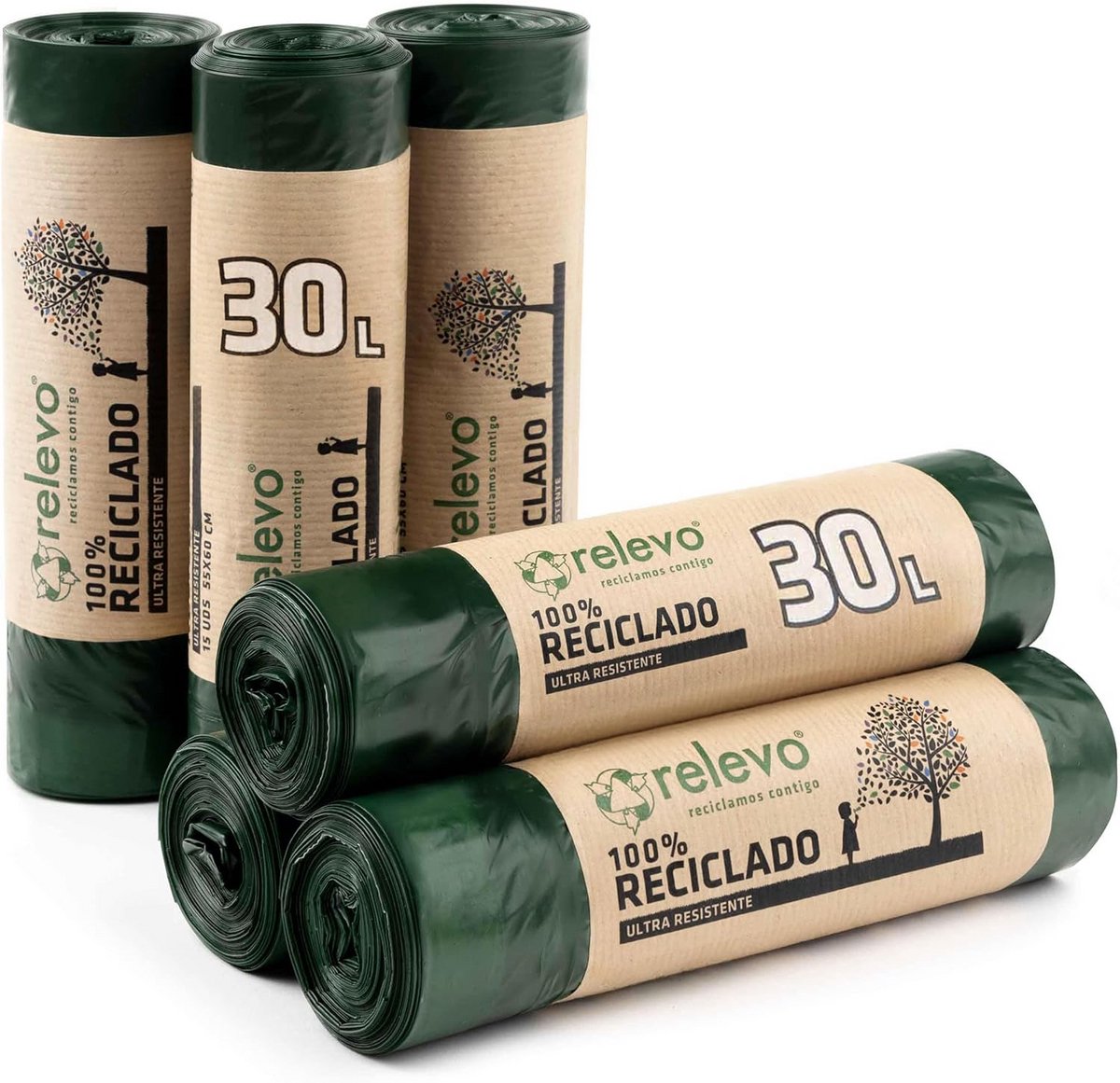 100% Gerecyclede Vuilniszakken Extra Sterk 30 L - 90 Stuks