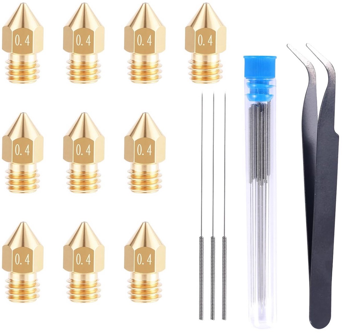 3D Printer Nozzle Reinigingsset - 10 Roestvrijstalen Naalden en Pincet Inbegrepen met MK8 Nozzles