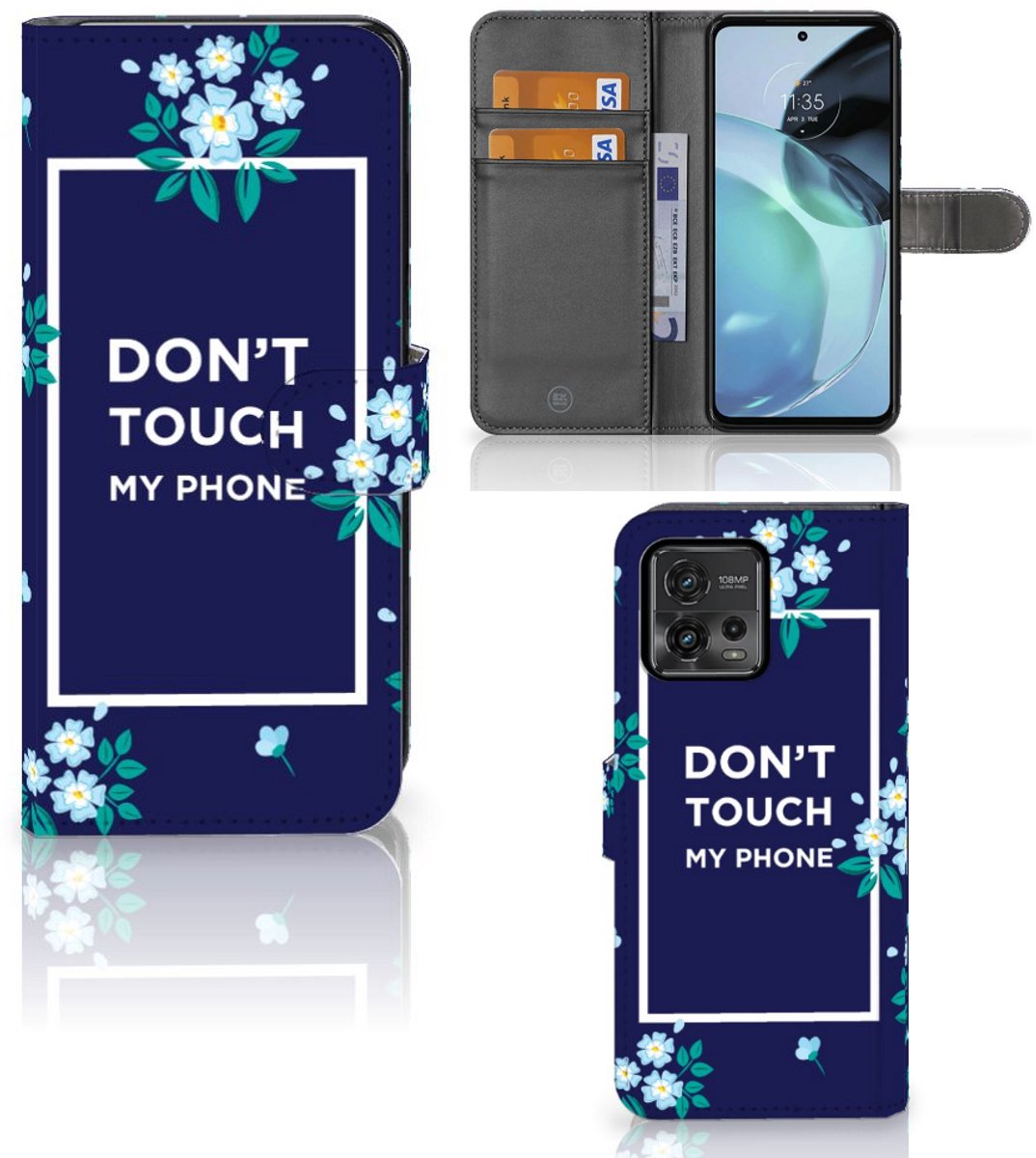 Motorola Moto G72 Portemonnee Hoesje Flowers Blue DTMP