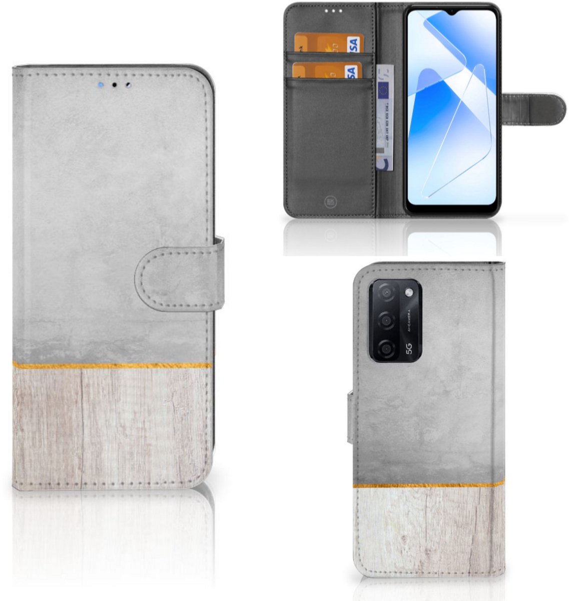 OPPO A16/A16s/A54s Book Style Case Wood Concrete