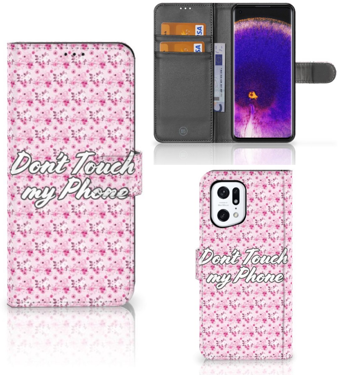 OPPO Find X5 Pro Portemonnee Hoesje Flowers Pink DTMP