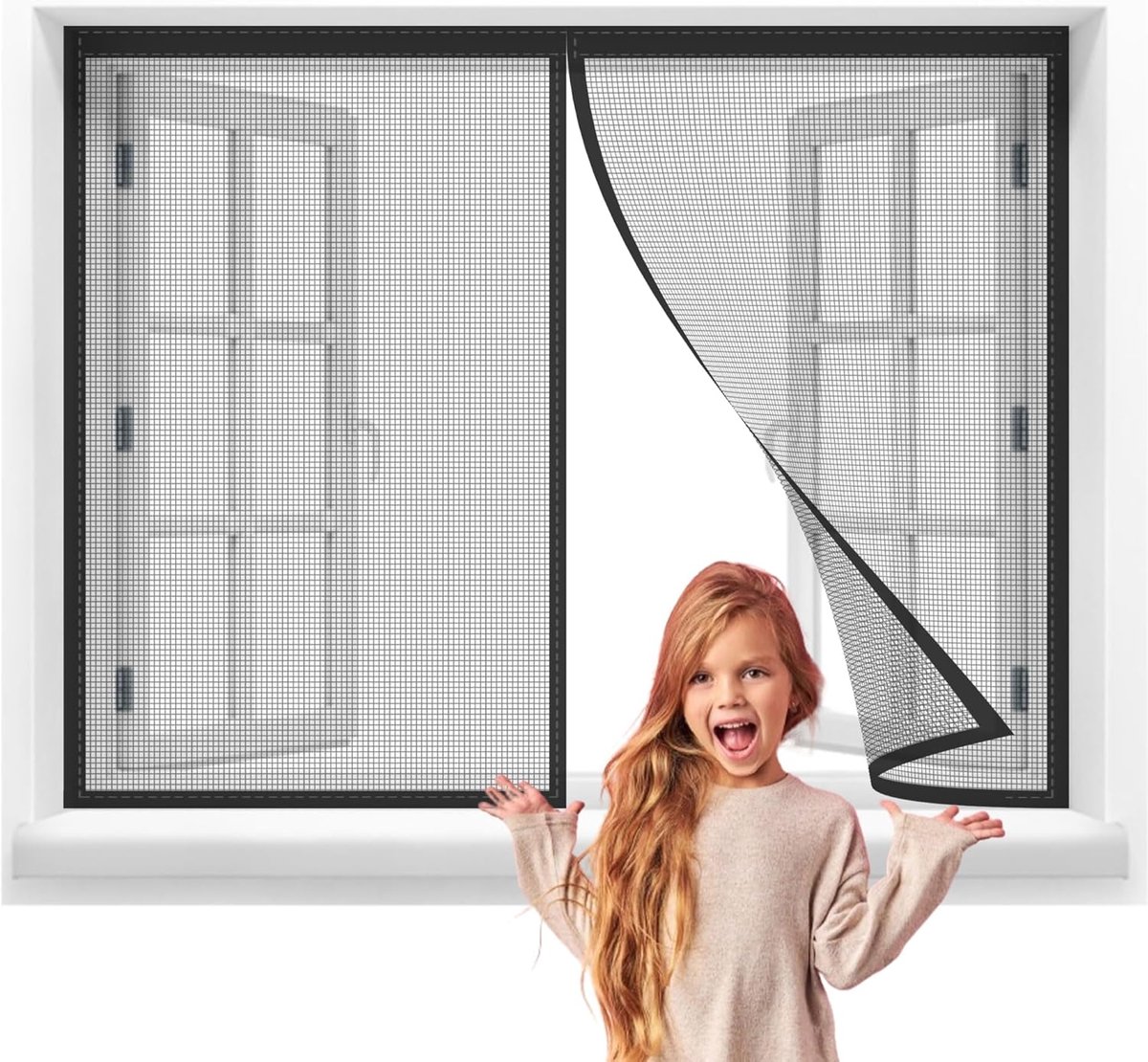 horraam,60x100cm raam Magnetisch gordijn dubbele deur muggenspray,deurgordijn vliegenbescherming met verbreed plakband voor schuifdeur balkondeur; Zwart