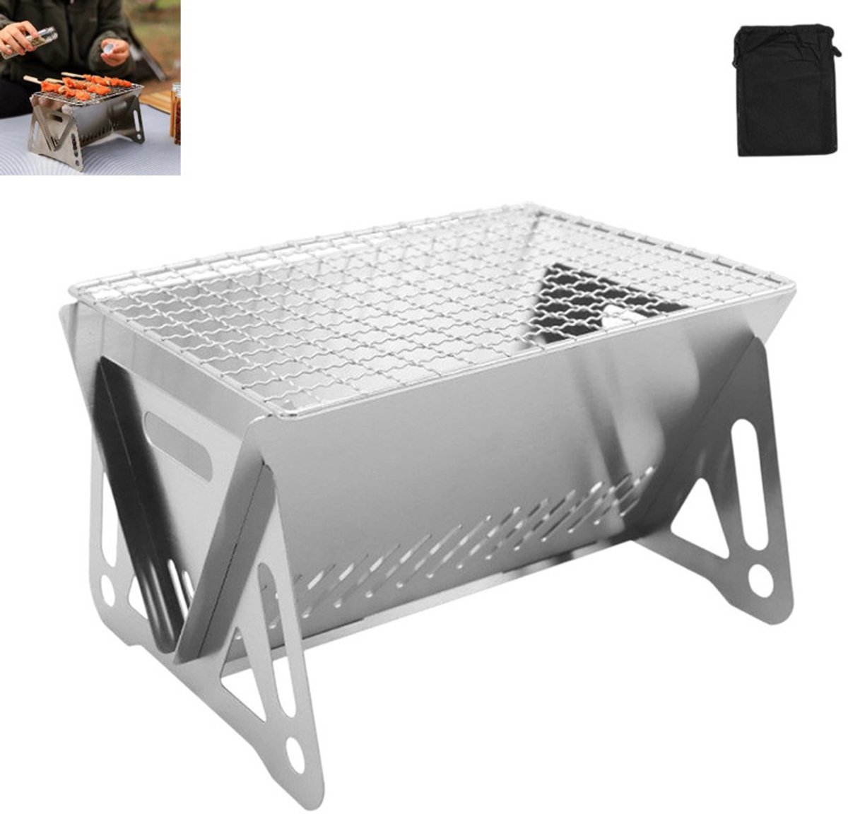 1 stuk - Kleine houtskoolgrill - Opvouwbare mini-houtskoolgrill voor buiten - Draagbare houtskoolgrill - Roestvrijstalen campinggrill - Geschikt voor buiten en om te koken