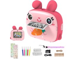 CAMCLID Kindercamera, instant camera, voor kinderen met 3 rollen thermisch papier en 32G SD-kaart, 2,4 inch scherm digitale camera en videocamera, fotocamera, cadeau voor meisjes en jongens (roze)