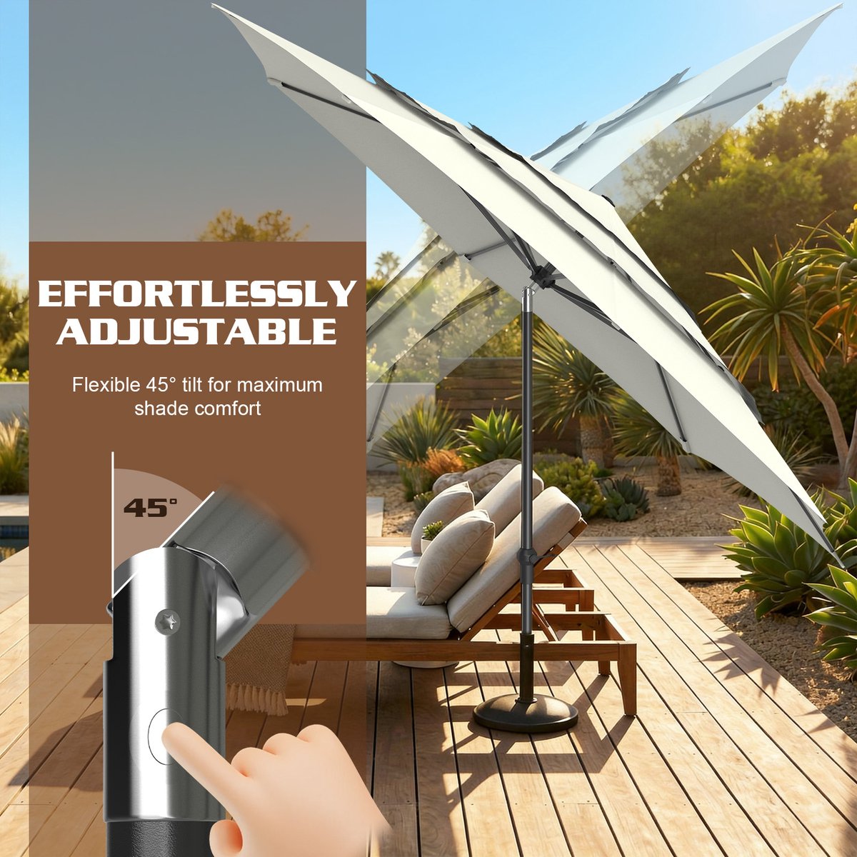 Soontrans - Stokparasol 300cm Tuin UV50+ - Balkonparasol Waterdicht - Parasol Tuin Terras met Opdraaisysteem - Strandparasol 8 Ribben - Parasol Tuin 30° Kantelbaar - Tuinparasol - Wit – foto 3