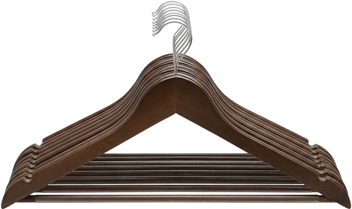 SONGMICS - Kledinghangers - Houten - Set van 10 - Massief Hout - Antislip - 360° Draaibare Haak