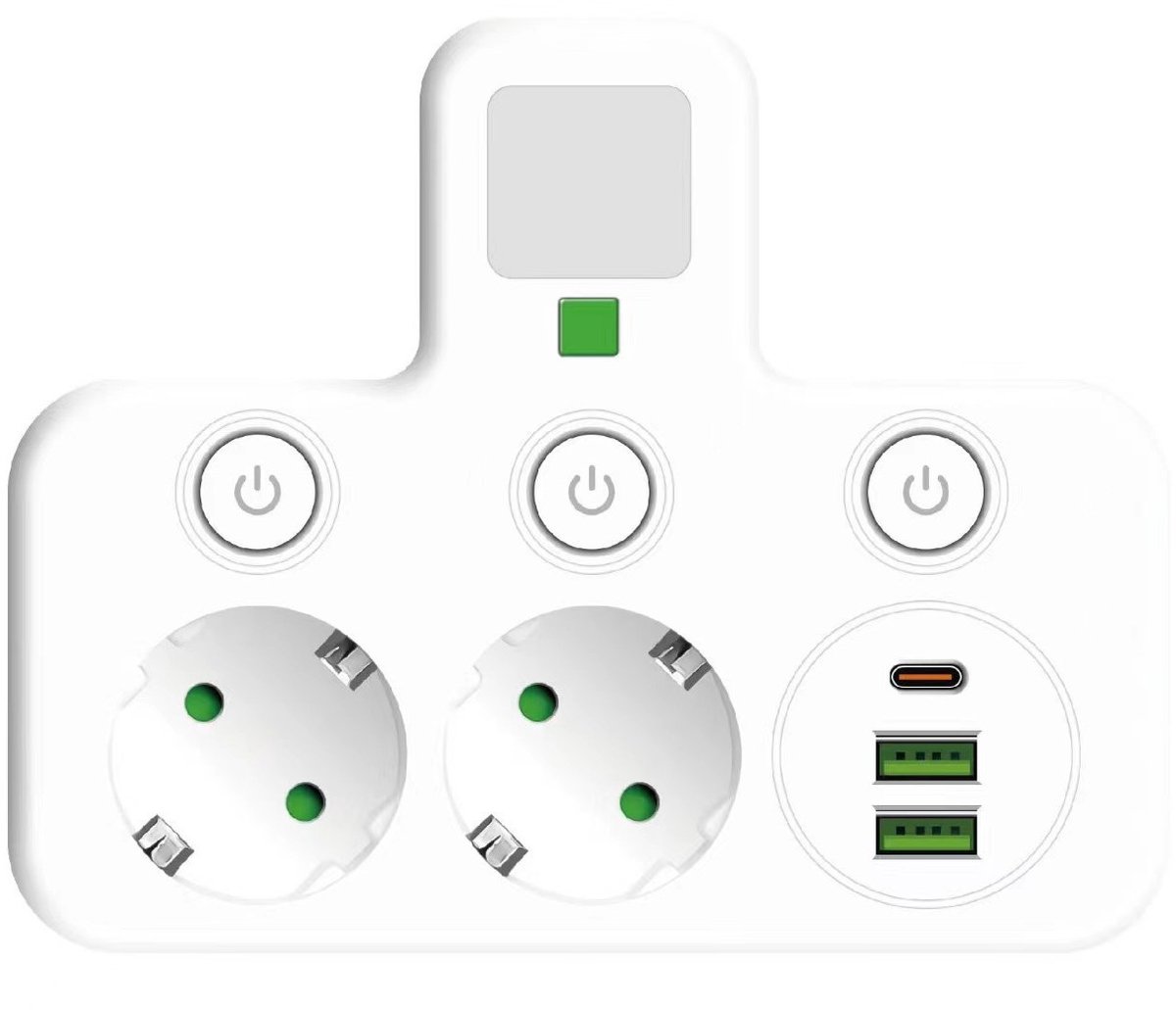 EU Power Strip Wall Mounted Independent Switch Multitap Socket With USB Charging