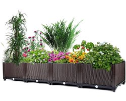 HOB Plantenbak met Afwatering - Moestuinbak - Kweekbak met drainage systeem - Balkonbak - Zelfwaterend - Bruin - 160x40x20 cm