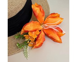 Kunstbloem haarclip - Zijhaarclip - Bloem haaraccessoire - Feestaccessoire - Lelie zijhaarclip - Geschikt voor fijn en dik haar, kan gebruikt worden als bruids- en feestaccessoire - Geschikt voor vrouwen en meisjes - Oranje -2 stuk