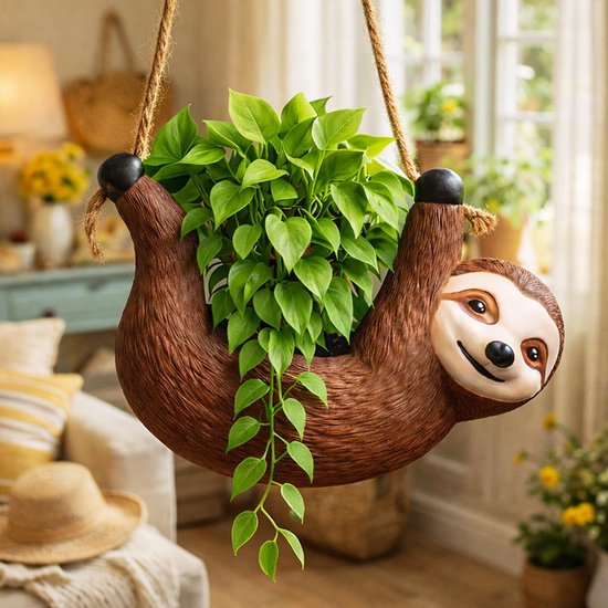 Mikamax Sloth Planter - Hangende Luiaard Plantenpot - Kunststof - 25 cm - Voor Kleine Plantjes & Bloemen - Binnen & Buiten