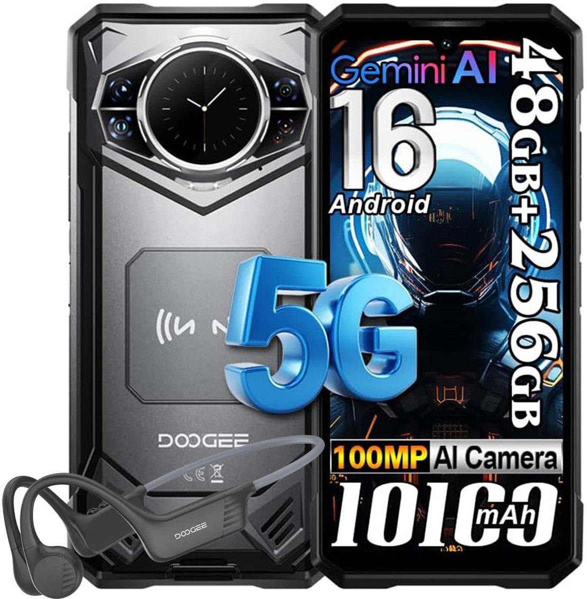 Robuuste Smartphone - DOOGEE S200 VIP - 48 GB RAM+256 GB ROM (TF 2TB) - 10100 mAh - 6,72 inch - Dual SIM 5G - NFC - OTG - GPS - Botgeleidingsheadset - Zwart