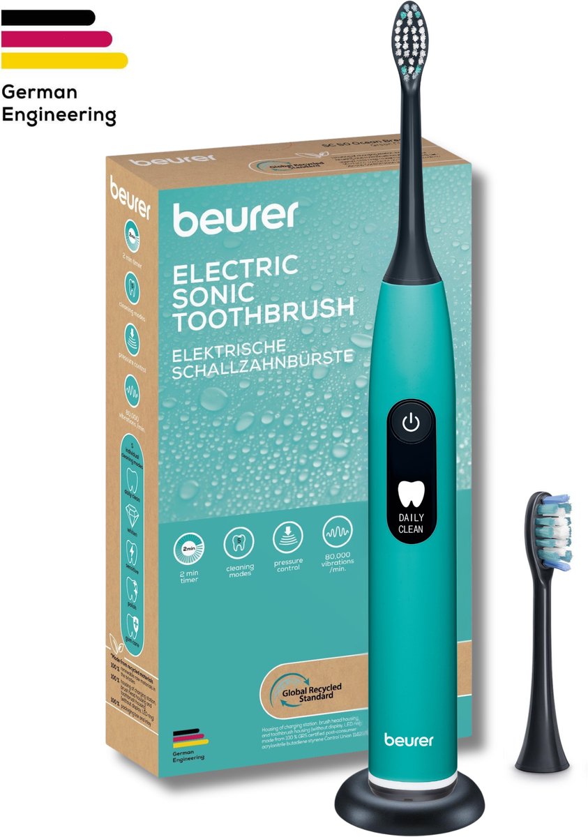 Beurer Elektrische Tandenborstel - Sonische Technologie - 5 Poetsstanden - Incl. 2 Opzetborstel - Gezondheid begint thuis - SC 50 - Ocean Breeze