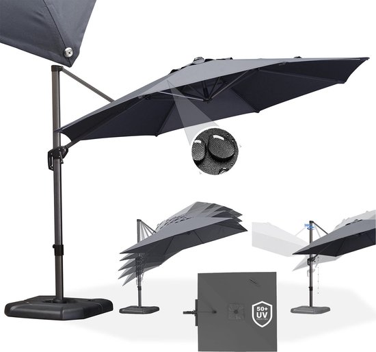 PURPLE LEAF Ronde Parasol – Hangend zonnescherm – 360° draaibaar – Voor balkons – Voor terrassen – UV50+