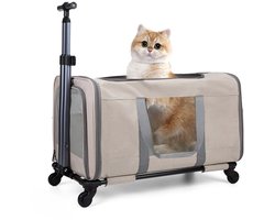 Huisdierwagen - Kattenwagen - Katten Transport Box - Kattenbuggy - Dieren Transport Tas - 6kg - Met Opbergruimte - Beige