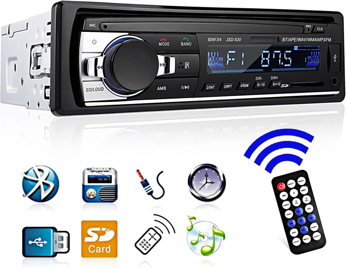Bluetooth Autoradio 1 DIN - MP3-Tuner met FM/USB/SD/AUX en Draadloze Afstandsbediening