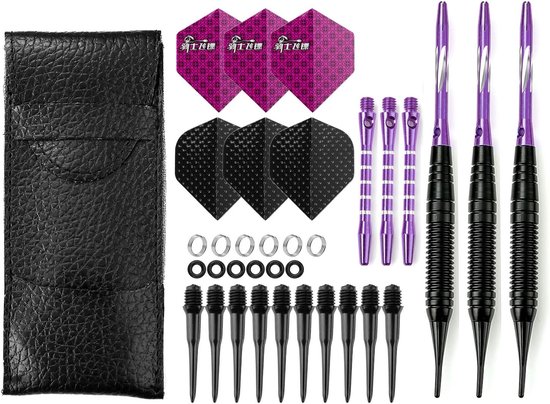 Dartpijlen Soft Tip 19g - 3 Stuks Zwart Gecoat Metalen Darts met Flights — afbeelding 2