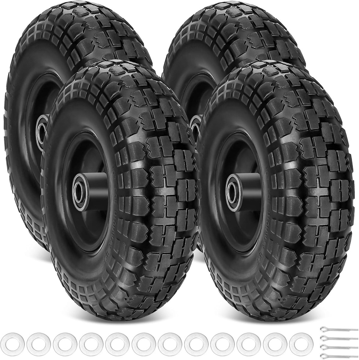 Massieve rubberen 13 inch banden - 4 stuks voor kruiwagens, tuinwagentjes en dollies