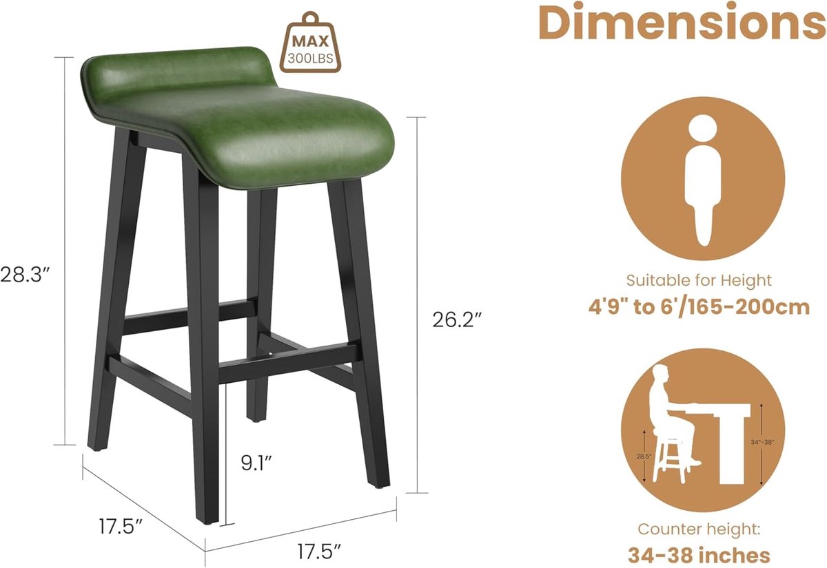 Meubels - Barkrukken - Set van 4 barkrukken van 66,5 cm - Moderne gestoffeerde keukenkrukken met lage rugleuning en voetsteun - Barkrukken met houten poten, voor aan het aanrecht, in de eetkamer,