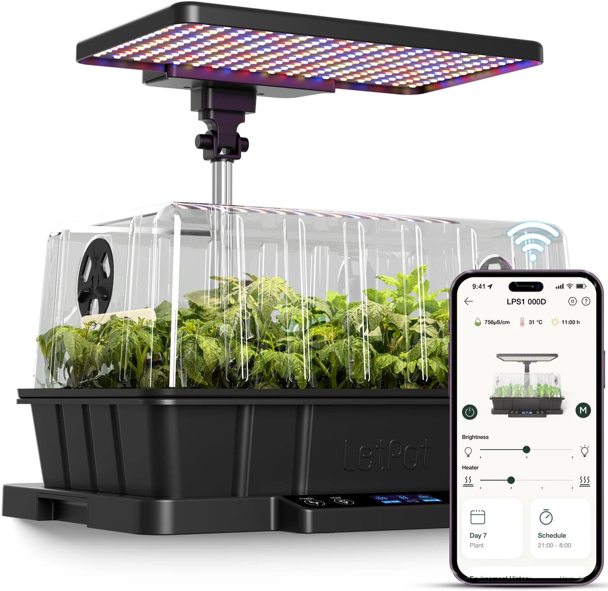 LetPot SS-Pro Smart Seed Starter Kit - Kweekbak met 24W LED Kweeklamp + 24W Verwarming – 40 vakken - Inclusief app-bediening en EC & Temperatuursensor – Extreem snelle groei en maximale ontkiemingskans - Bespaar fors op het tuincentrum